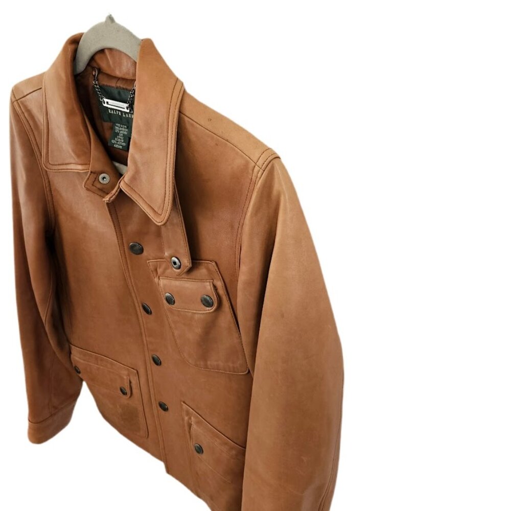 Vintage Lauren Ralph Lauren Leather Jacket Brown Tan S - Picture 6 of 14